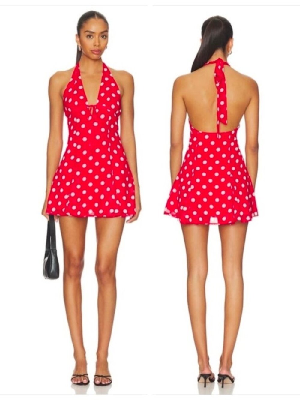 NWT MORE TO COME Olivea Halter Mini Dress In Red & White Dot Size XS
